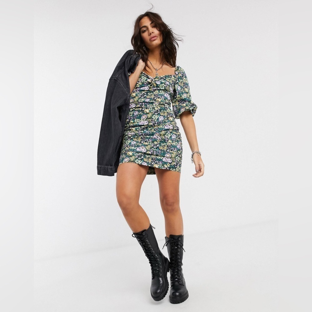 Floral Ruched Mini Dress